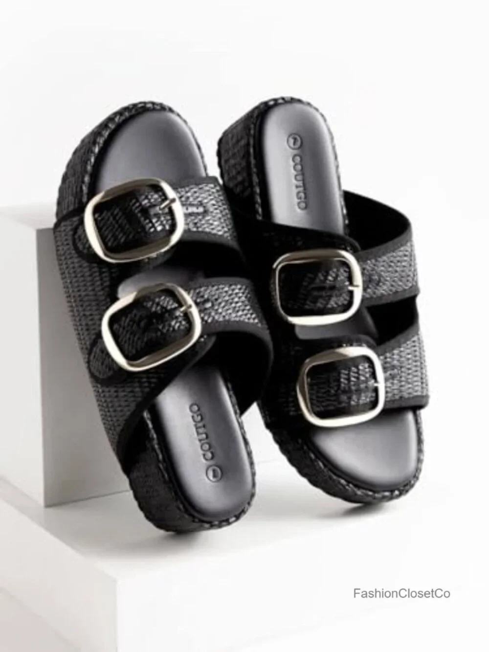 Womens Raffia Platform Sandals Espadrilles Two Band Slide Beach Vacation Shoes